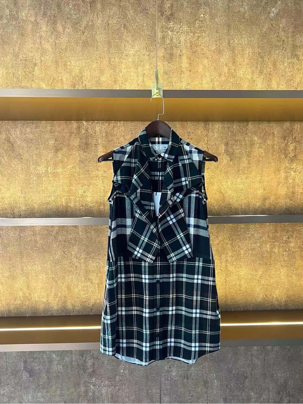 Sacai Black and White Plaid Sleeveless Dress